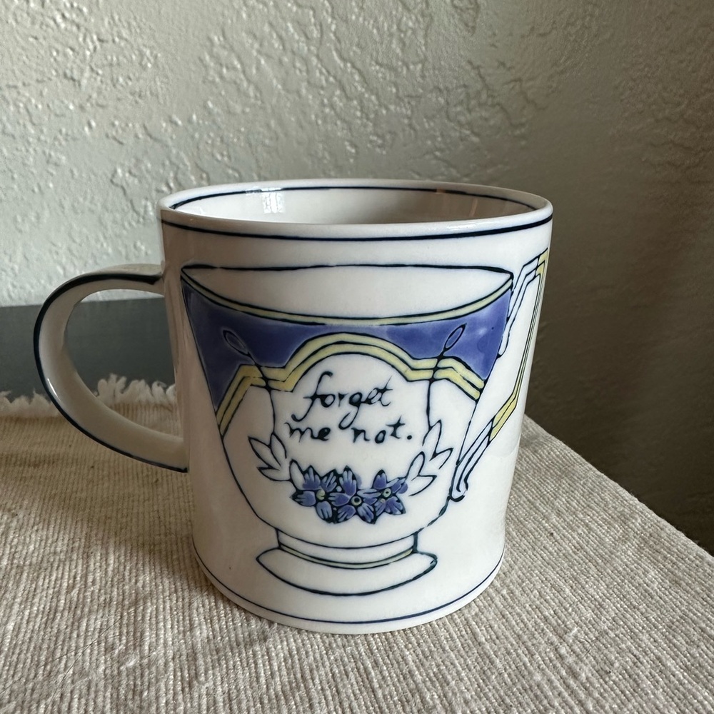 Anthropologie Anthro Molly Hatch Tea Coffee Mug Cup Floral Flower Forget Me Not